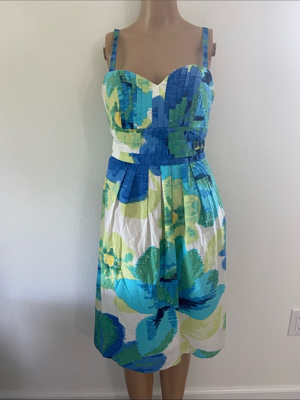 Dress barn cotton blend  Blue and Green Floral Midi Sundress size 12